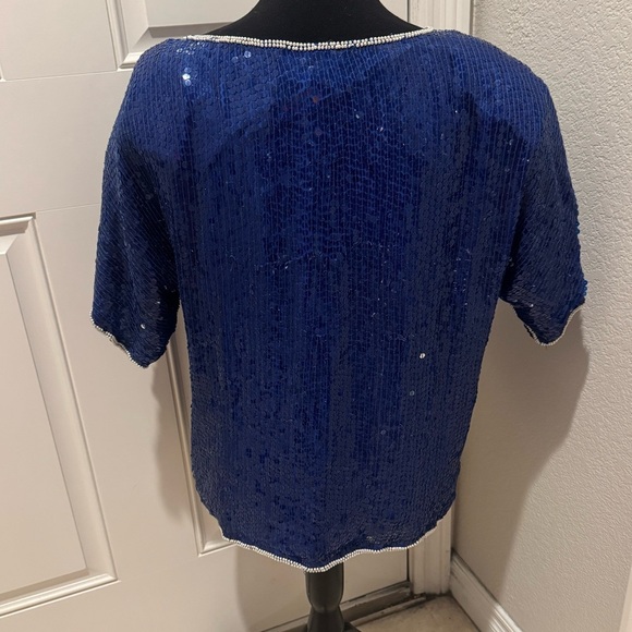 Jean for Joseph Le Bon Blue beaded Sequin Floral Top size large - Picture 2 of 3